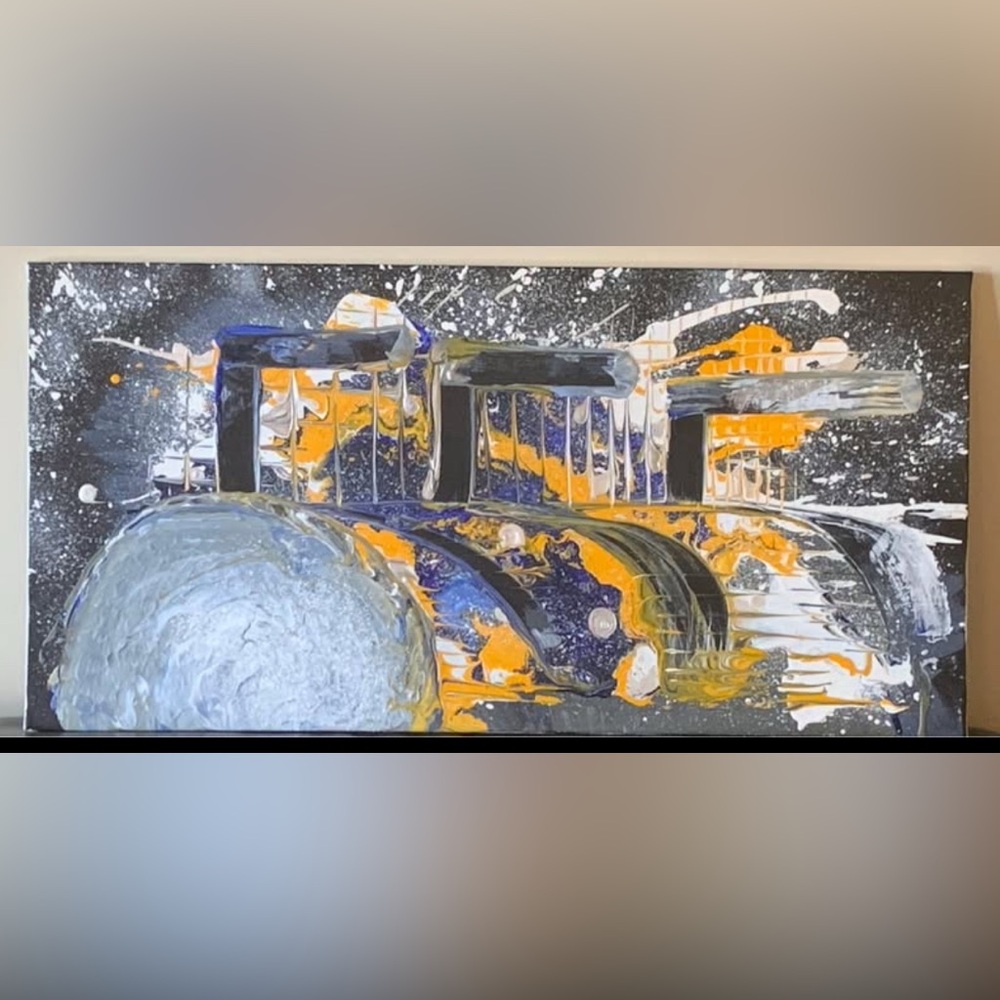 Dynamic Blue and Orange Abstract Painting